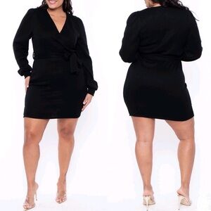 CURVY SENSE 4X Black Wrap Dress Plus Size Long Sleeve Knit Mini Dress NWT